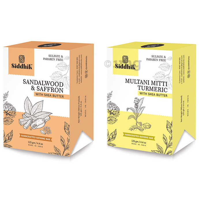 Siddhik Combo Pack of Sandalwood & Saffron And Multani Mitti Turmeric with Shea Butter Soap (125gm Each)