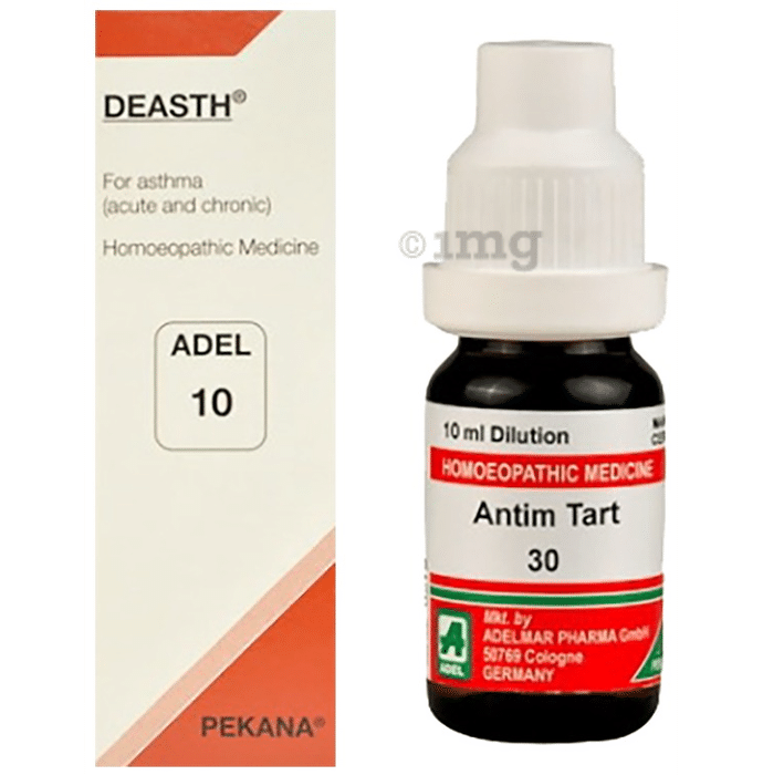 ADEL Asthma Care Combo Pack of 10 Deasth Drop 20ml &  Antimonium Tartaricum Dilution 30CH 10ml