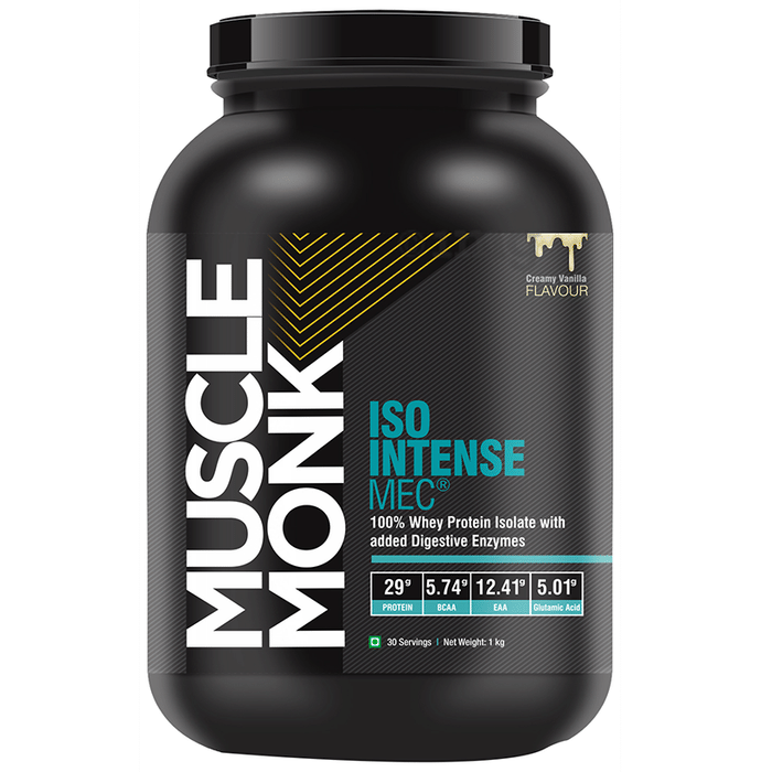 Muscle Monk ISO Intense MEC 100% Whey Protein Isolate with added Digestive Enzymes Creamy Vanilla