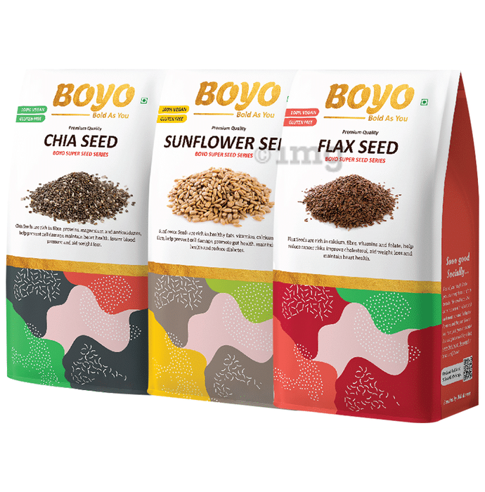 Boyo Combo Pack of Premium Quality Chia Seed, Premium Quality Sunflower Seed & Premium Quality Flax Seed (250gm Each)