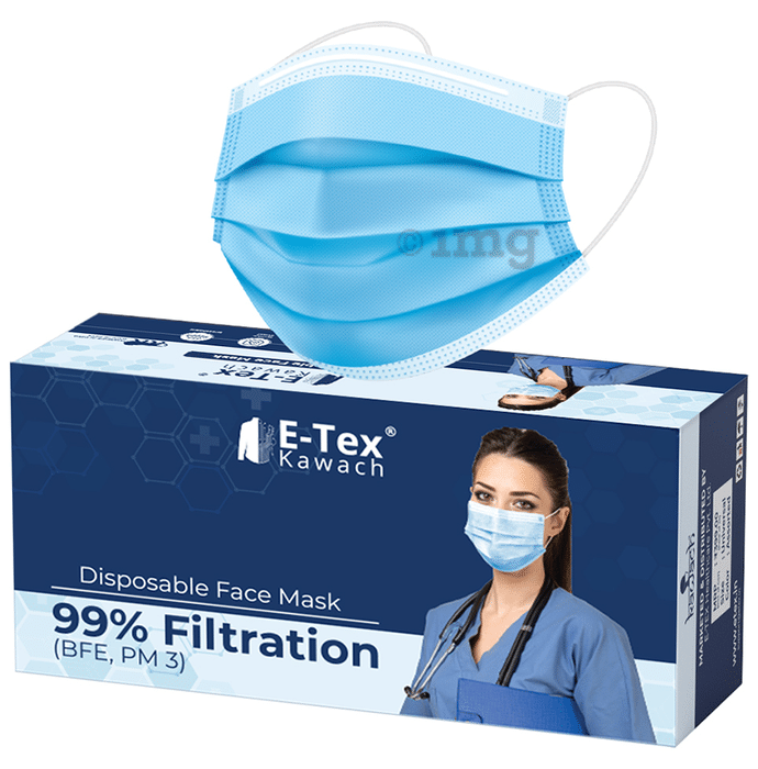 E-Tex Kawach 99% Filtration Disposable Face Mask Free Size Blue