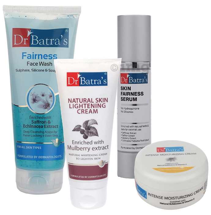 Dr Batra's Combo Pack of Fairness Face Wash 200gm, Natural Skin Lightening Cream 100gm, Skin Fairness Serum 50gm and Intense Moisturizing Cream 100gm