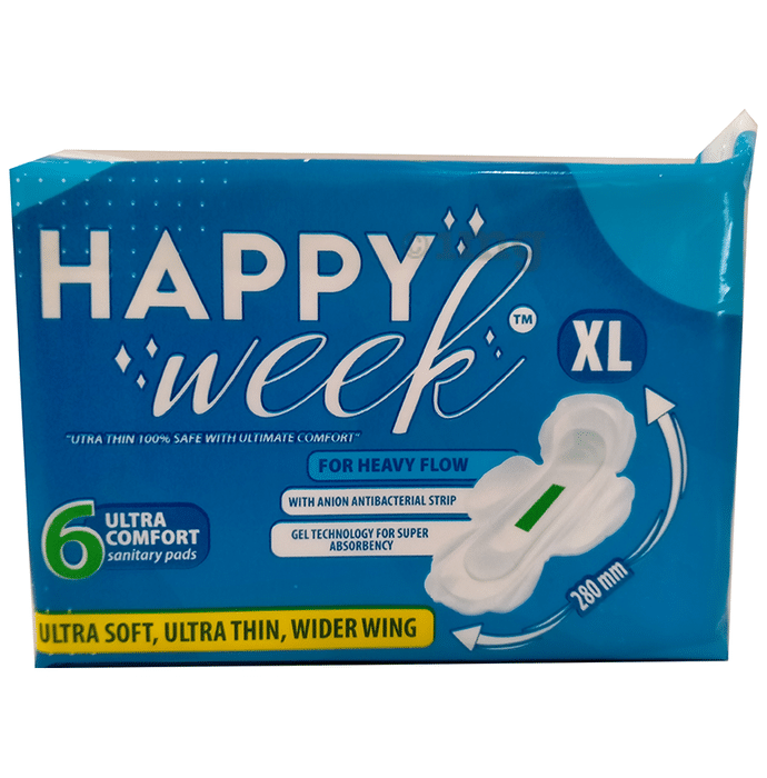 Happy Week Ultra Comfort Sanitary Pads XL Ultra soft, Ultra Thin, Wider Wing