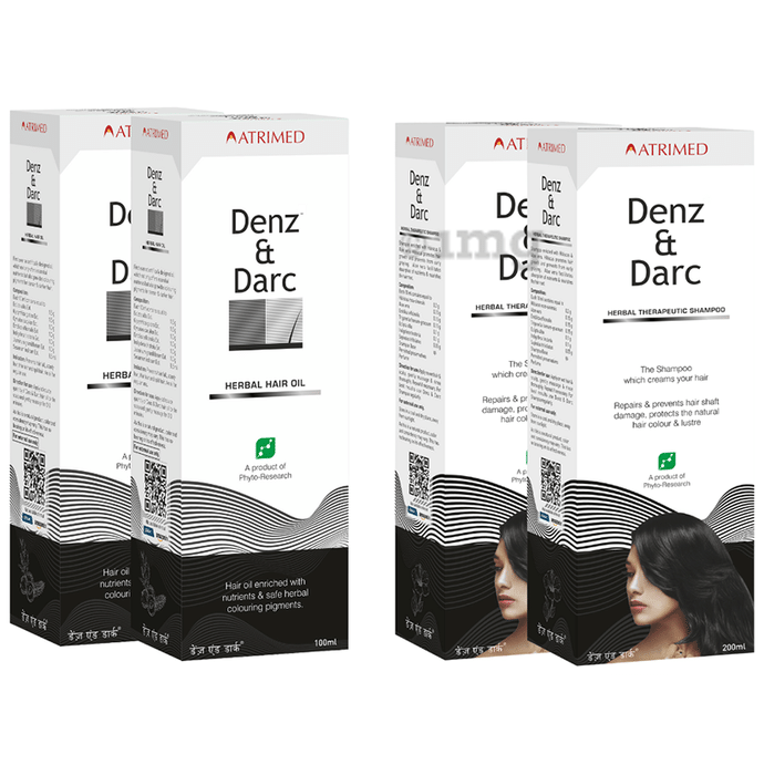 Atrimed Combo Pack of 2 Bottle of Denz & Darc Herbal Hair Oil (100ml Each) & 2 Bottles of Denz & Darc Herbal Therapeutic Shampoo (200ml Each)