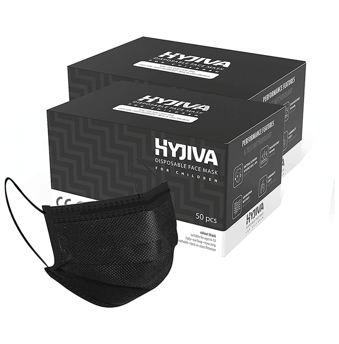 Hyjiva 3 Ply Disposable Face Mask for Children (50 Each) Black