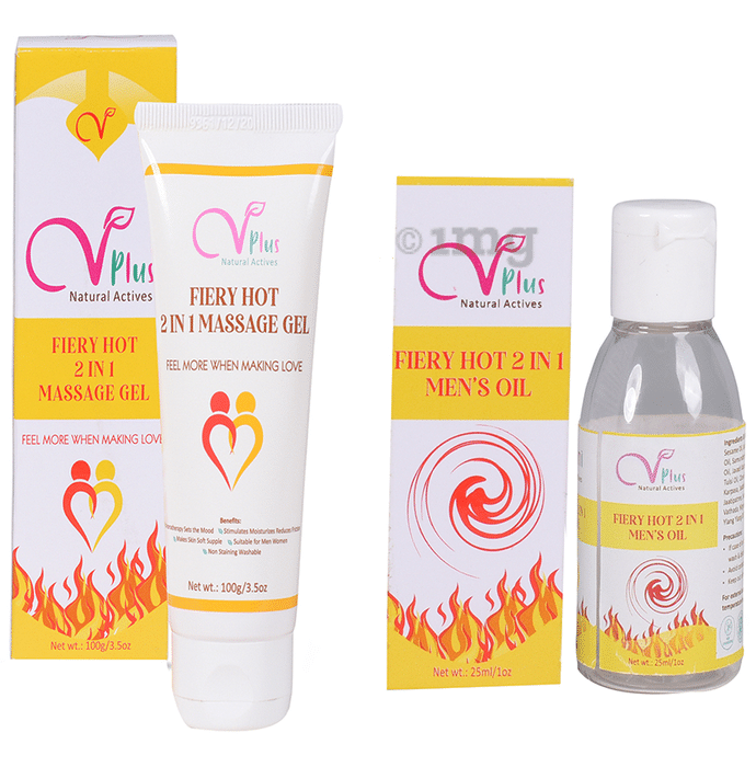 Vigini VPlus Natural Actives Combo Pack of Fiery Hot 2 in 1 Massage Gel 100gm & Fiery Hot 2 in 1 Men's Oil 25ml