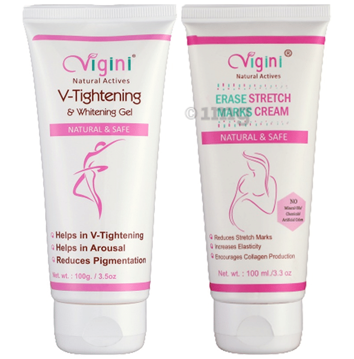 Vigini Combo Pack of Erase Stretch Marks Massage Cream 100gm and V-Tightening & Whitening Gel 100gm