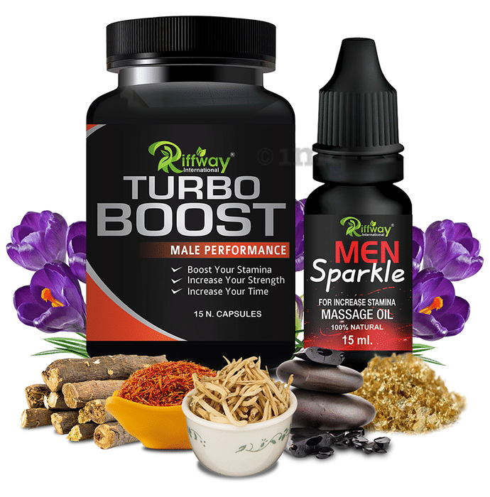 Riffway International Combo Pack of Turbo Boost 15 Capsule & Men Sparkle Massage Oil 15ml
