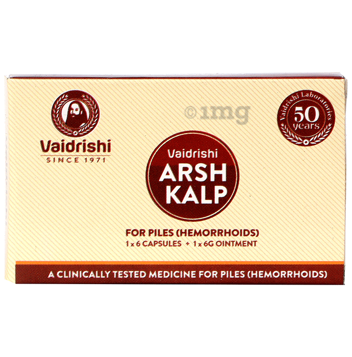 Vaidrishi Arsh Kalp Kit for Piles (1 Strip of 6 Capsule & 1 Tube of 6gm Ointment)