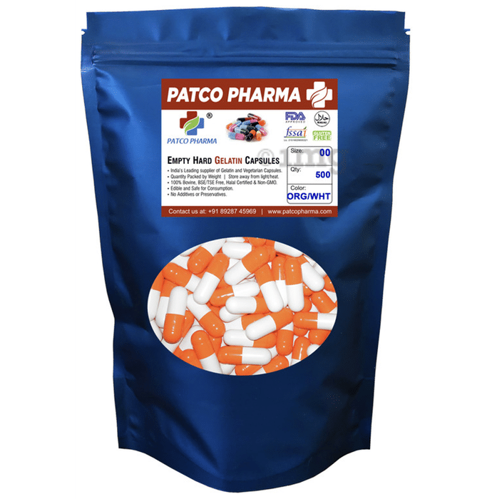 Patco Pharma Empty Hard Gelatin Capsule Size 00 Orange and White