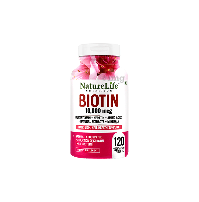 Nature Life Nutrition Biotin 10000mcg Multivitamin+Keratin+Amino Acids+Natural Extracts+Minerals Vegetarian Tablet