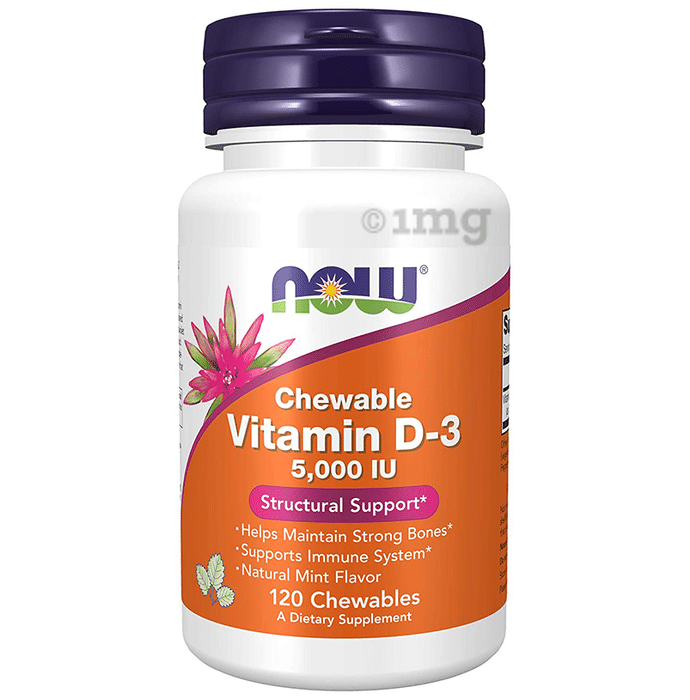 Now Vitamin D3 5,000 IU Chewable Tablet Natural Mint