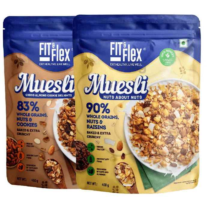 Fit & Flex Combo Pack of Muesli Choco Almond Cookie Delight & Nuts About Nuts (450gm Each)