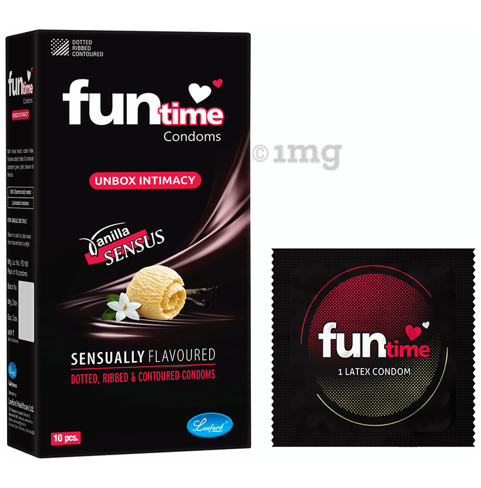 Funtime Dotted, Ribbed & Contoured Condom Vanilla Sensus