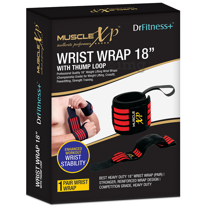 MuscleXP DrFitness+ Wrist Wrap 18 with Thumb Loop Black & Red