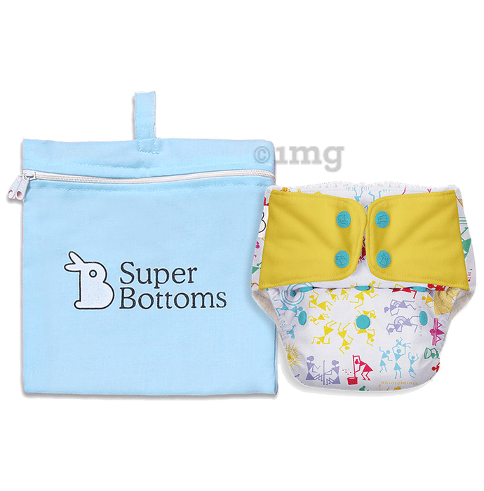 Superbottoms UNO Washable & Reusable Adjustable Cloth Diaper with Dry Feel Pads Set Free Size White warli