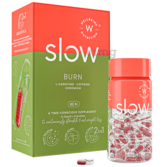 Wellbeing Nutrition Slow Burn with L-Carnitine, Caffeine & Chromium for Weight Management | Capsule