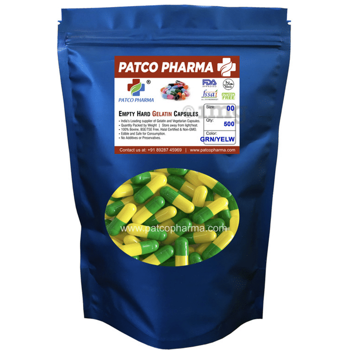 Patco Pharma Empty Hard Gelatin Capsule Size 00 Green Yellow