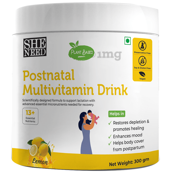 SheNeed Plant Based Postnatal Multivitamin Drink | Supports Lactation & Recovery | Flavour Lemon