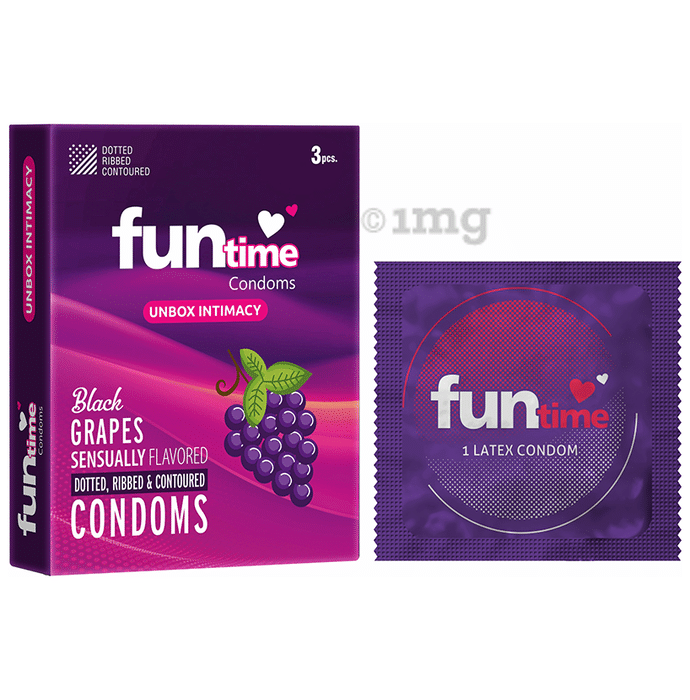 Funtime Dotted, Ribbed & Contoured Condom Black Grapes