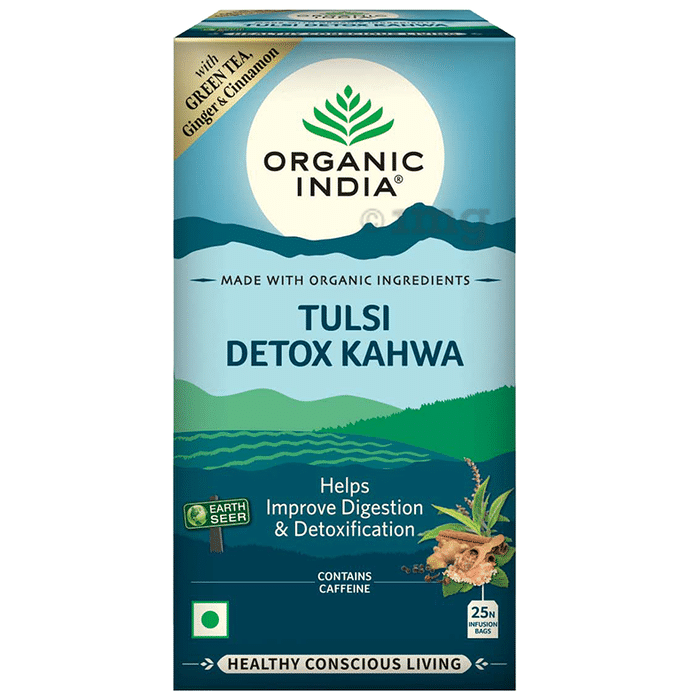 Organic India Tea for Immunity, Antioxidant Support & Stress Relief | Flavour Tulsi Detox Kahwa Green Tea