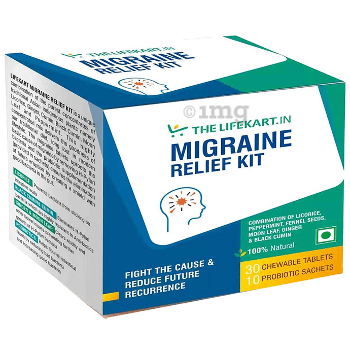 The Lifekart.In Migraine Relief 10 Days Kit (30 Chewable Tablet & 10 Probiotic Sachet)