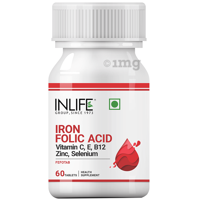 Inlife Iron Folic Acid Supplement with Vitamin C, E, B12, Zinc & Selenium Tablet