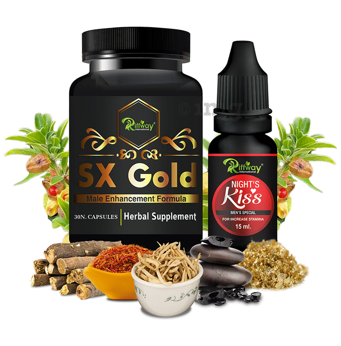 Riffway International Combo Pack of SX Gold 30 Capsule &  Night Kiss Men's Special Oil 15ml