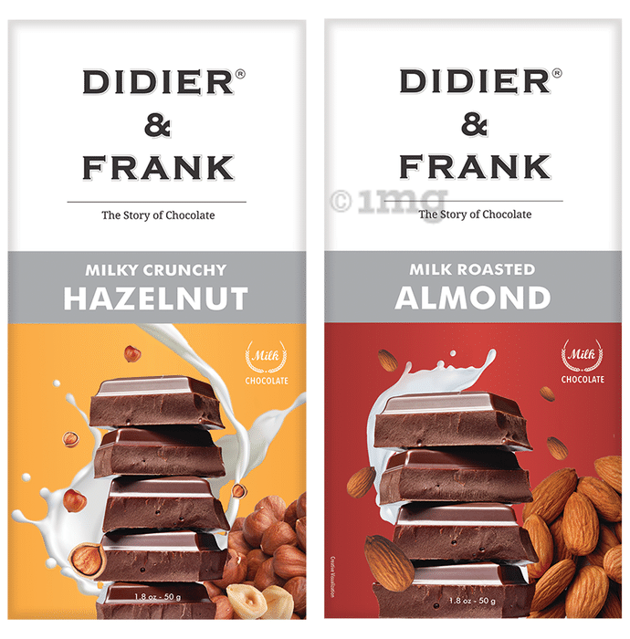 Didier & Frank Milk Roasted Almond & Milky Crunchy Hazelnut Chocolate (50gm Each)