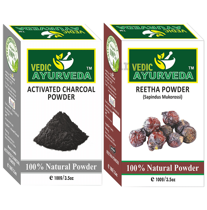 Vedic Ayurveda Combo Pack of Activated Charcoal Powder & Reetha Powder (100gm Each)
