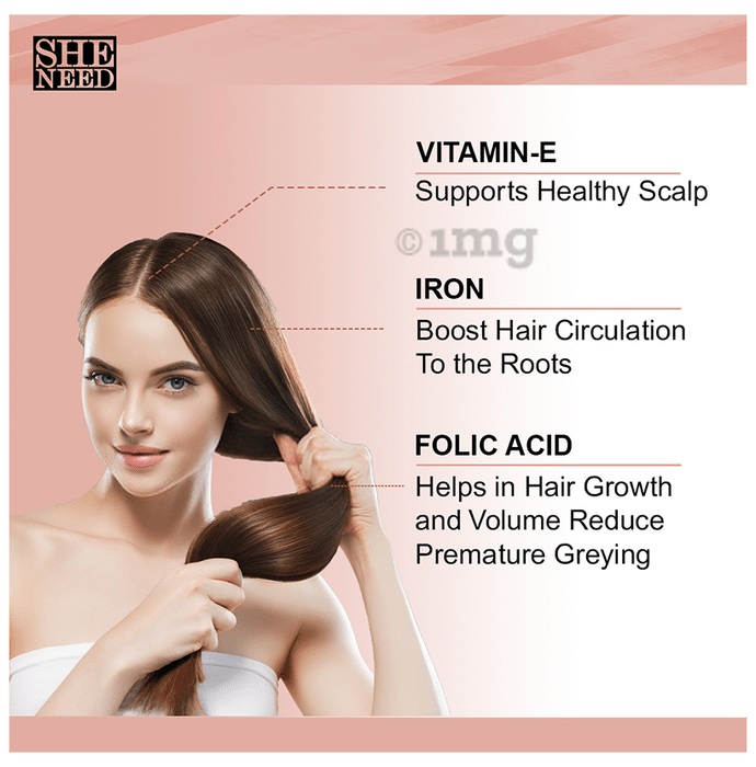 SheNeed Hair Supplement with Folic Acid, Iron & Vitamin E Capsule: Buy bottle of 60 capsules at best price in India | 1mg SheNeed Hair Supplement with Folic Acid, Iron & Vitamin E Capsule: Buy bottle of 60 capsules at best price in India | 1mg