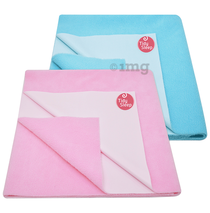 Tidy Sleep Water Proof & Washable Baby Care Dry Sheet & Bed Protector Medium Baby Blue and Baby Pink