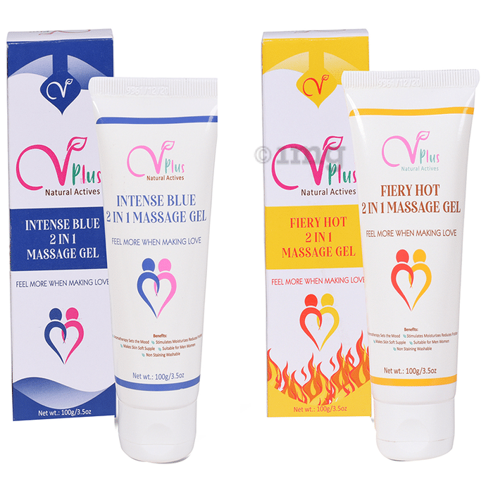 Vigini VPlus Natural Actives Combo Pack of Fiery Hot 2 in 1 Massage Gel & Intense Blue 2 in 1 Massage Gel (100gm Each)