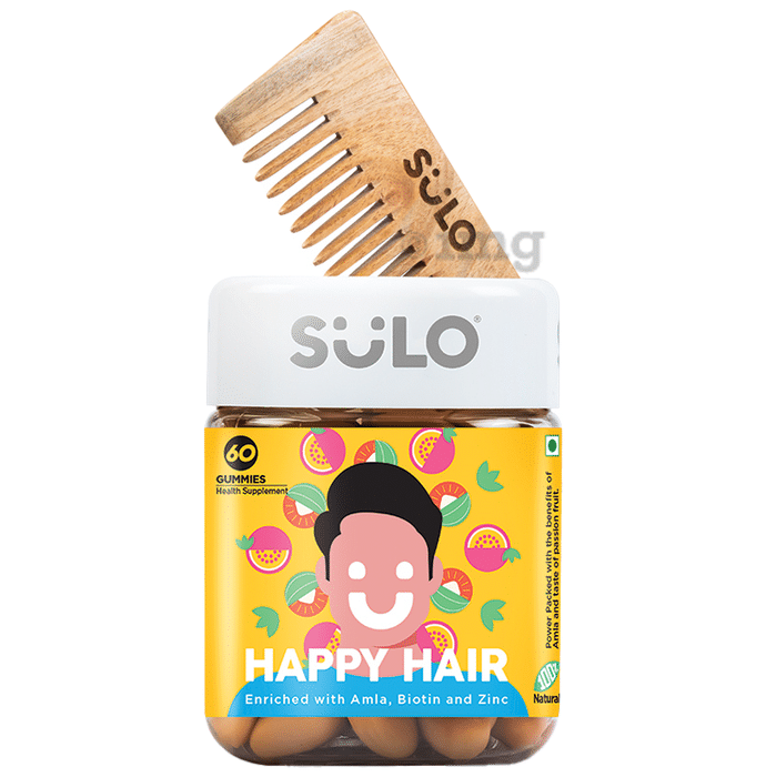 Sulo Nutrition Happy Hair Gummies for Men (60 Each) with Neem Wood Comb Free