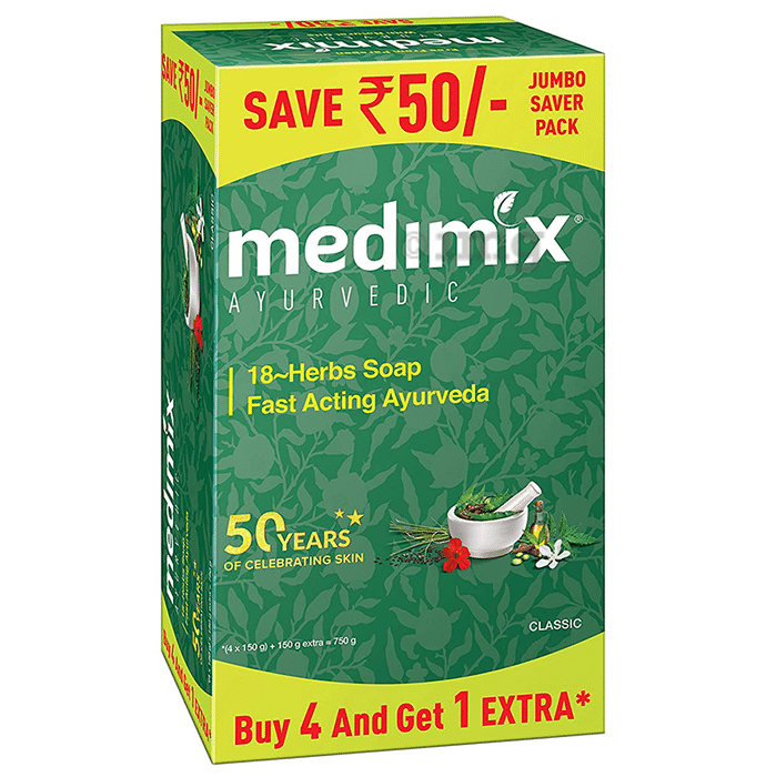Medimix Ayurvedic 18 Herbs Soap (150gm Each) Buy 4 Get 1 Free