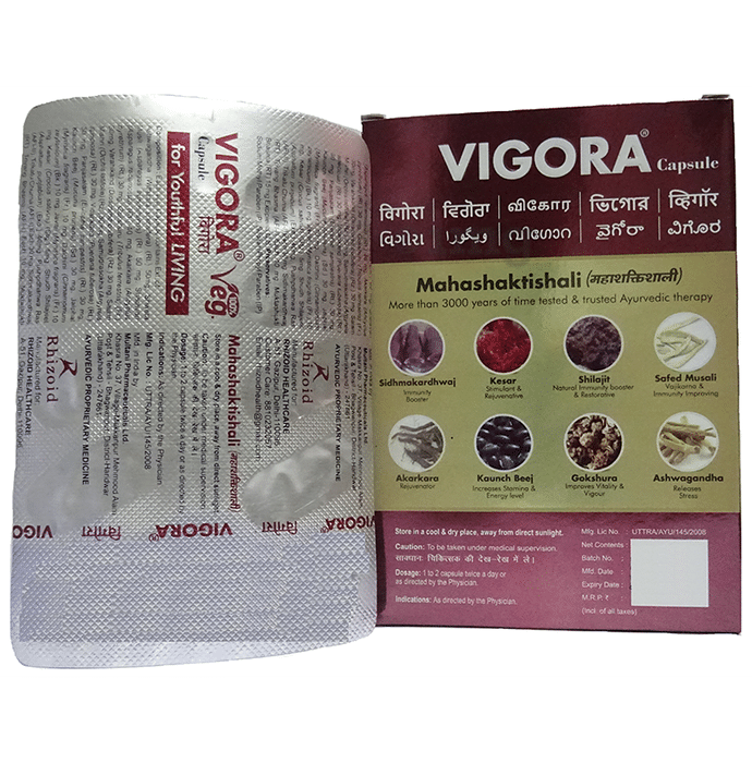 Vigora Capsule (10 Each) with Ashwagandha, Safed Musli, Gokshura & Shilajit