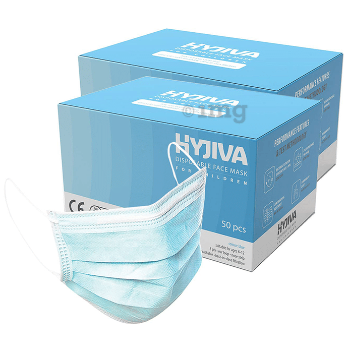 Hyjiva 3 Ply Disposable Face Mask for Children (50 Each) Blue