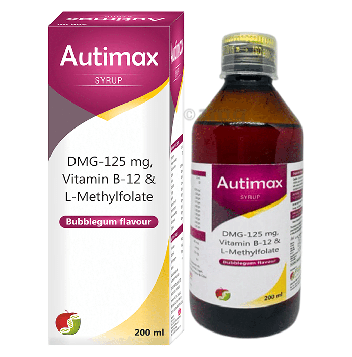 Friska Auti Max Syrup with DMG, Vitamin B12 & L-MethylFolate | Flavour Bubblegum