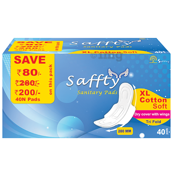 Saffty Sanitary Pads XL Cotton Soft Tri Fold