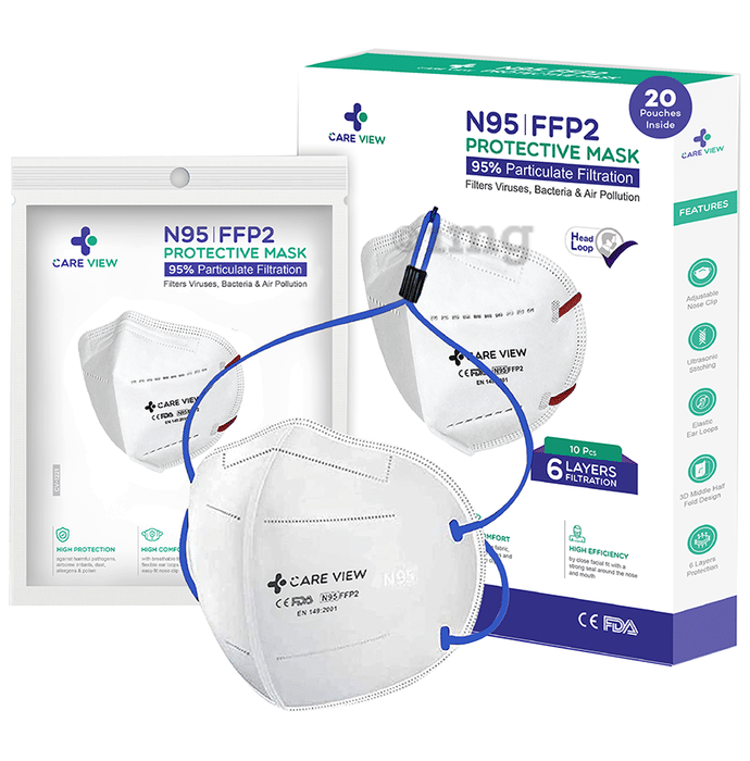 Care View CV1221H N95 FFP2 Certified Headloop with 6 Layers Filtration Protective Mask Universal White