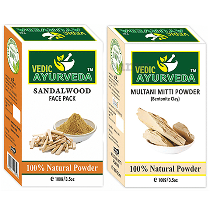 Vedic Ayurveda Combo Pack of Sandalwood Face Pack Powder & Multani Mitti Powder (100gm Each)