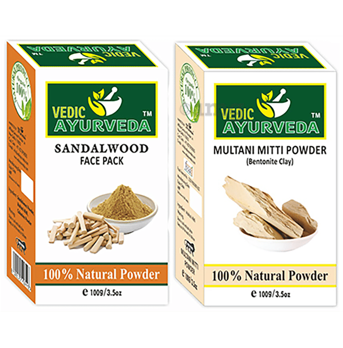 Vedic Ayurveda Combo Pack of Sandalwood Face Pack Powder & Multani