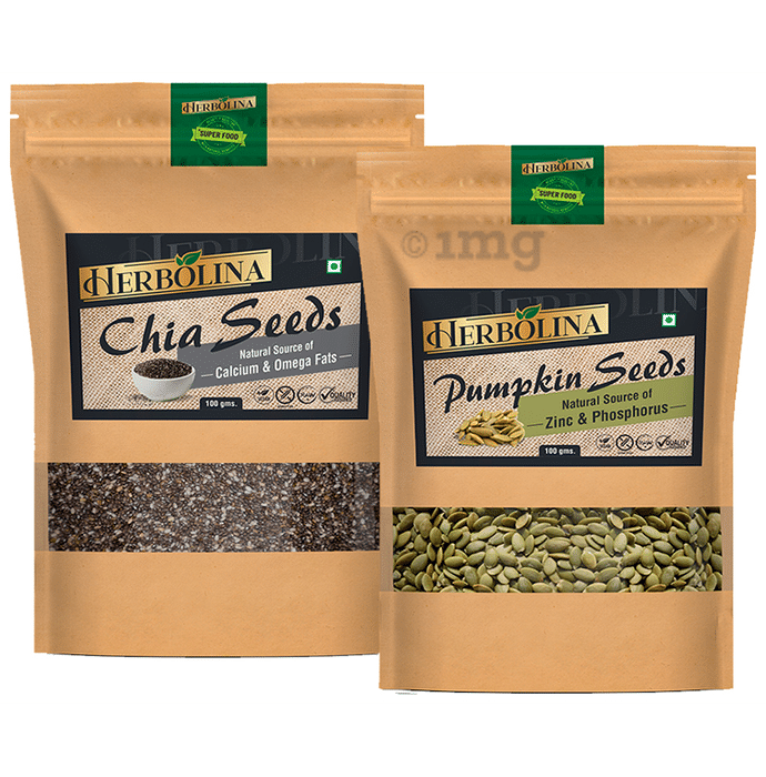 Herbolina Combo Pack of Chia & Pumpkin Seeds (100gm Each)