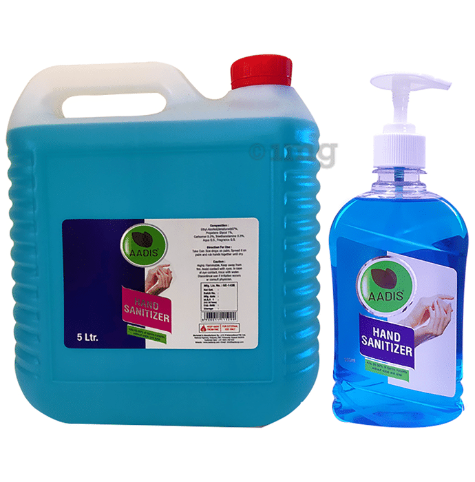 Aadis Combo Pack of Hand Sanitizer Liquid (5Ltr & 500ml)