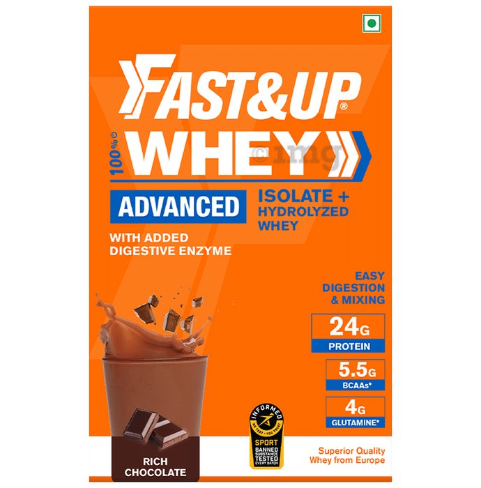 Fast&Up 100% Whey Advanced Isolate+Hydrolyzed Whey, 24g Protein + 5.5g BCAA + 4g Glutamine Rich Chocolate