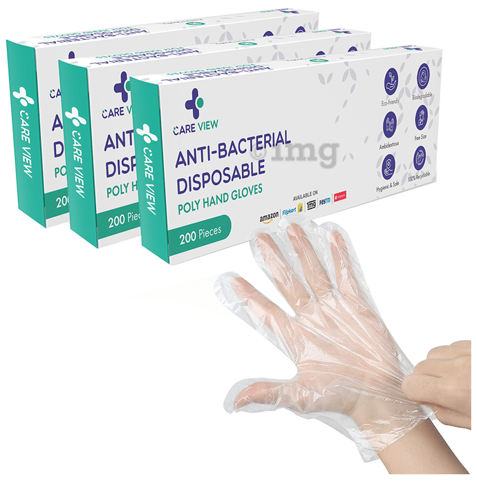 Care View Anti-Bacterial Disposable Poly Hand Glove (200 Each) Transparent