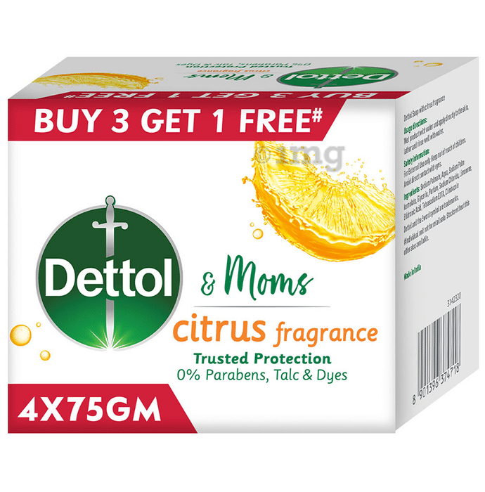 Dettol & Moms Soap Buy 3 Get 1 Free (75gm Each) with Citrus Fragrance