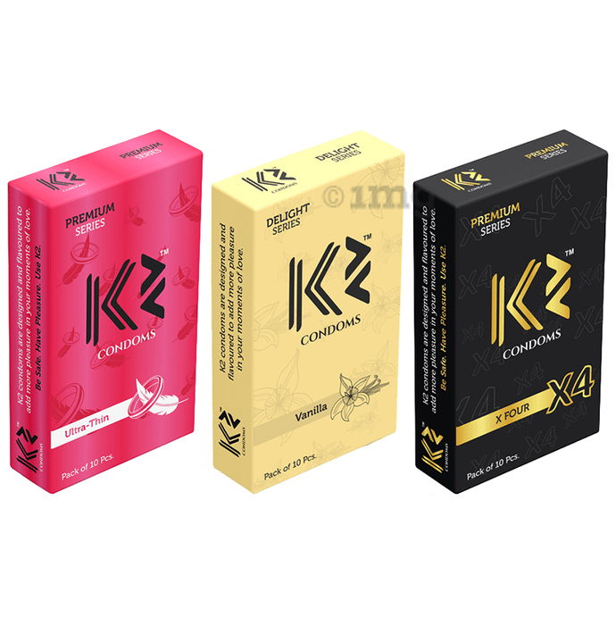 K2 Dotted Delight Series and Premium Series Condom Vanilla, X4,Ultra Thin 10 Pcs each