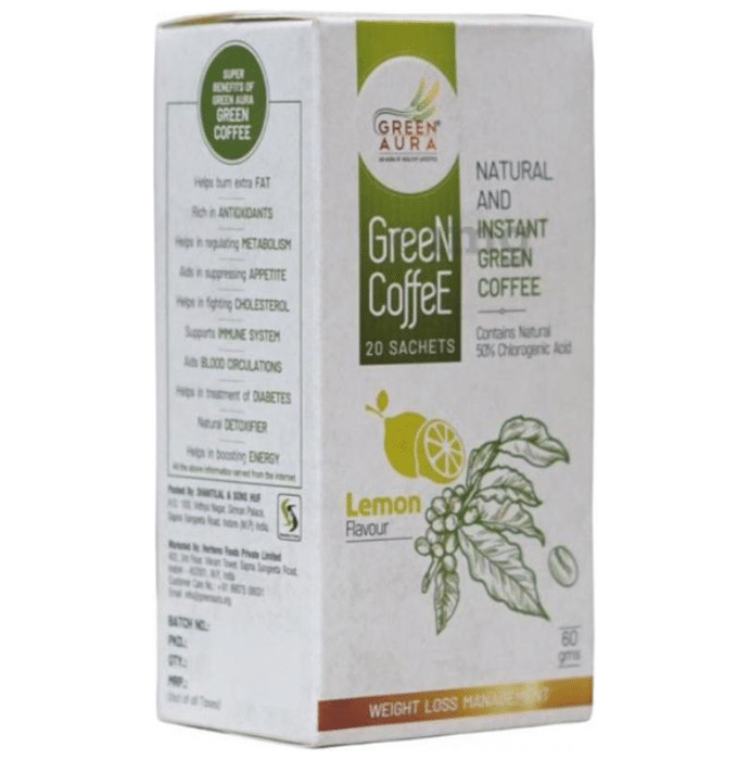 Green Aura Natural and Instant Green Coffee Sachet (3gm Each) Lemon
