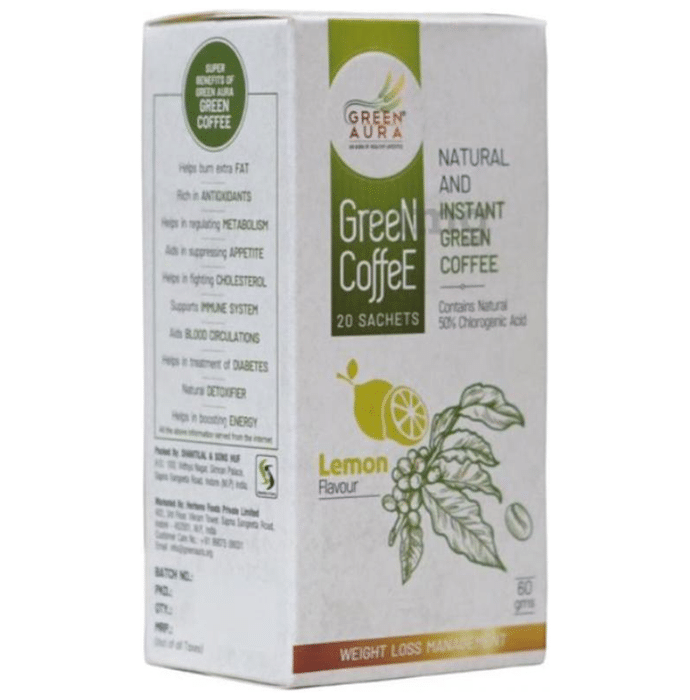 Green Aura Natural and Instant Green Coffee Sachet (3gm Each) Lemon